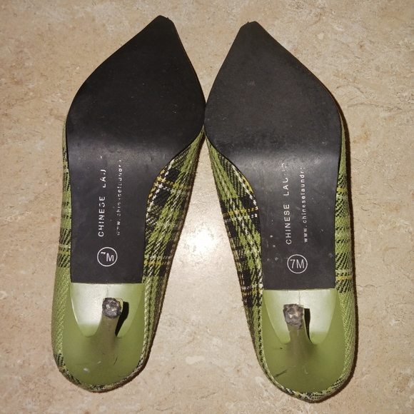 Vintage Chinese Laundry Green Plaid Pointy Toe Heels - Picture 9 of 10